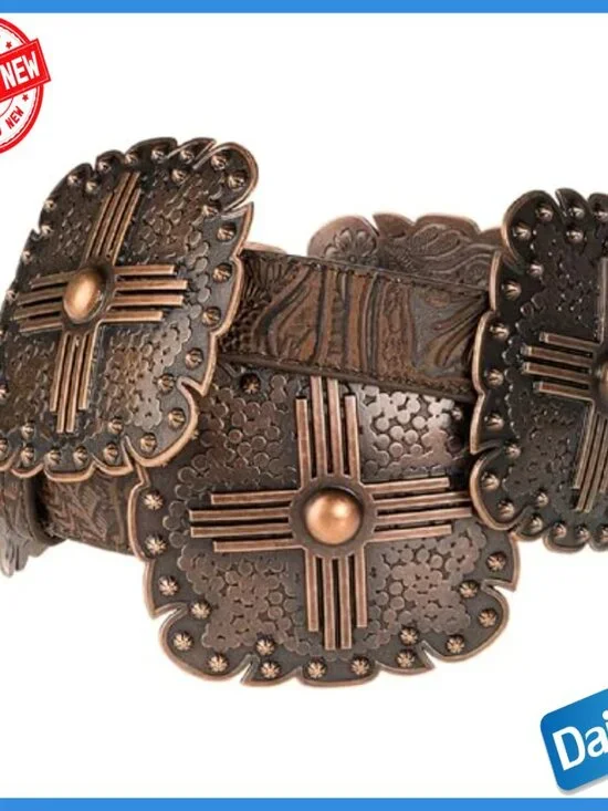 Women's Leather Belt with Western Conchos, Removable Buckle, Size Large - Picture 2 of 7